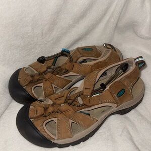 Keen Brown Sandals with Blue Accents